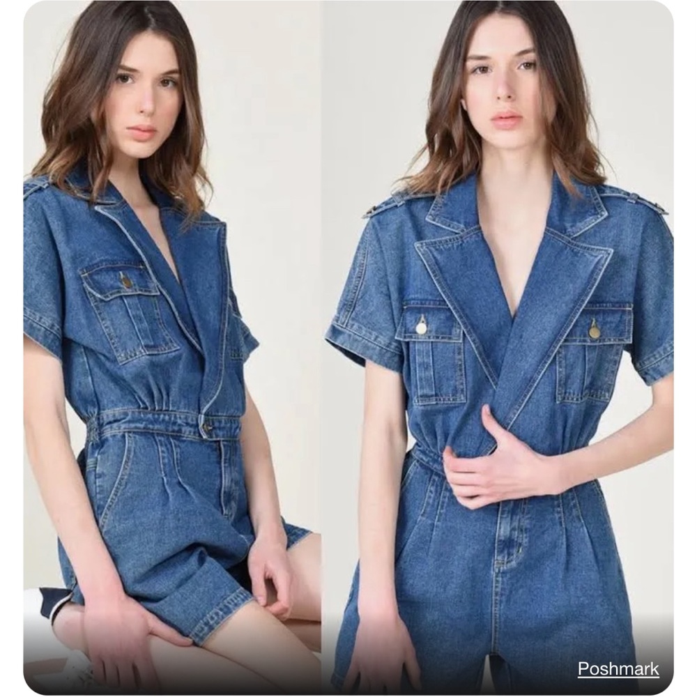 NWT ANTHROPOLOGIE LILI SIDONA WOVEN DENIM BLUE PLAYSUIT ROMPER / SIZE S